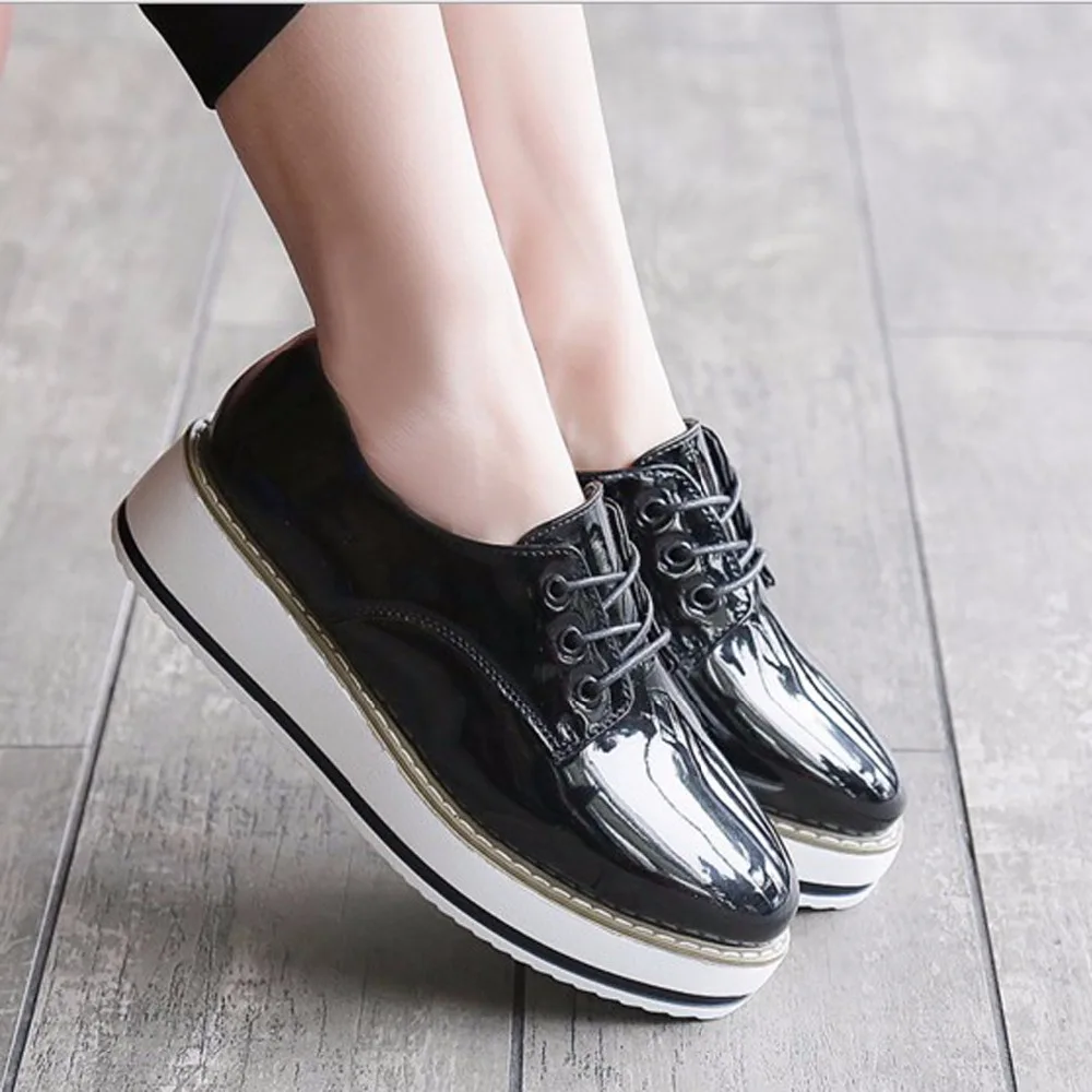 

Black British Female Flats Casual Cross-Tied Female Lace-up Women Loafers Shoes Woman Winter Round-Toe Small Big Size 34-44