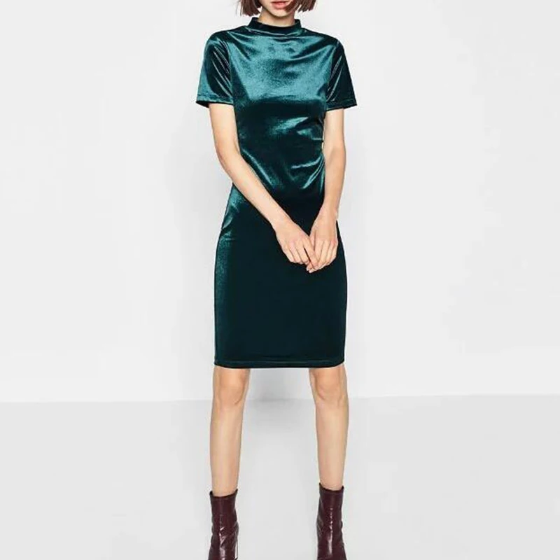 SORCHIDF Женщин Бархат Платья Винтаж Стенд Воротник С Коротким Рукавом Ткань