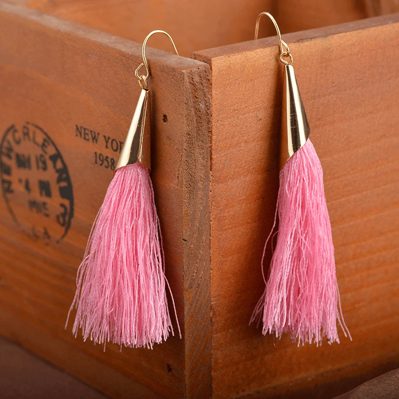 Женские сережки с кисточками Boho черные желтые синие длинные висячие серьги из