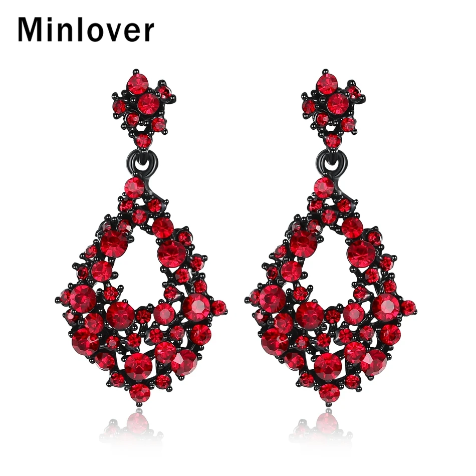 Minlover, массивные серьги-капли с черными кристаллами для женщин, европейские Винтажные висячие серьги с подвеской на выпускной, свадебные ювелирные изделия MEH1142
