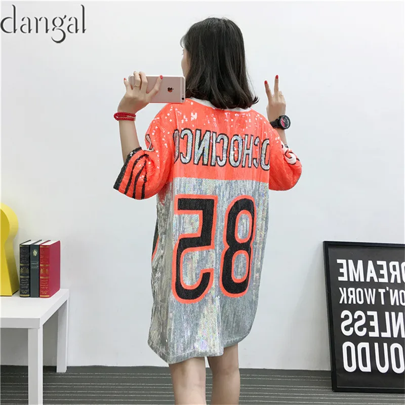 Футболка с блестками в стиле хип-хоп шикарная футболка длинная оранжевая уличная