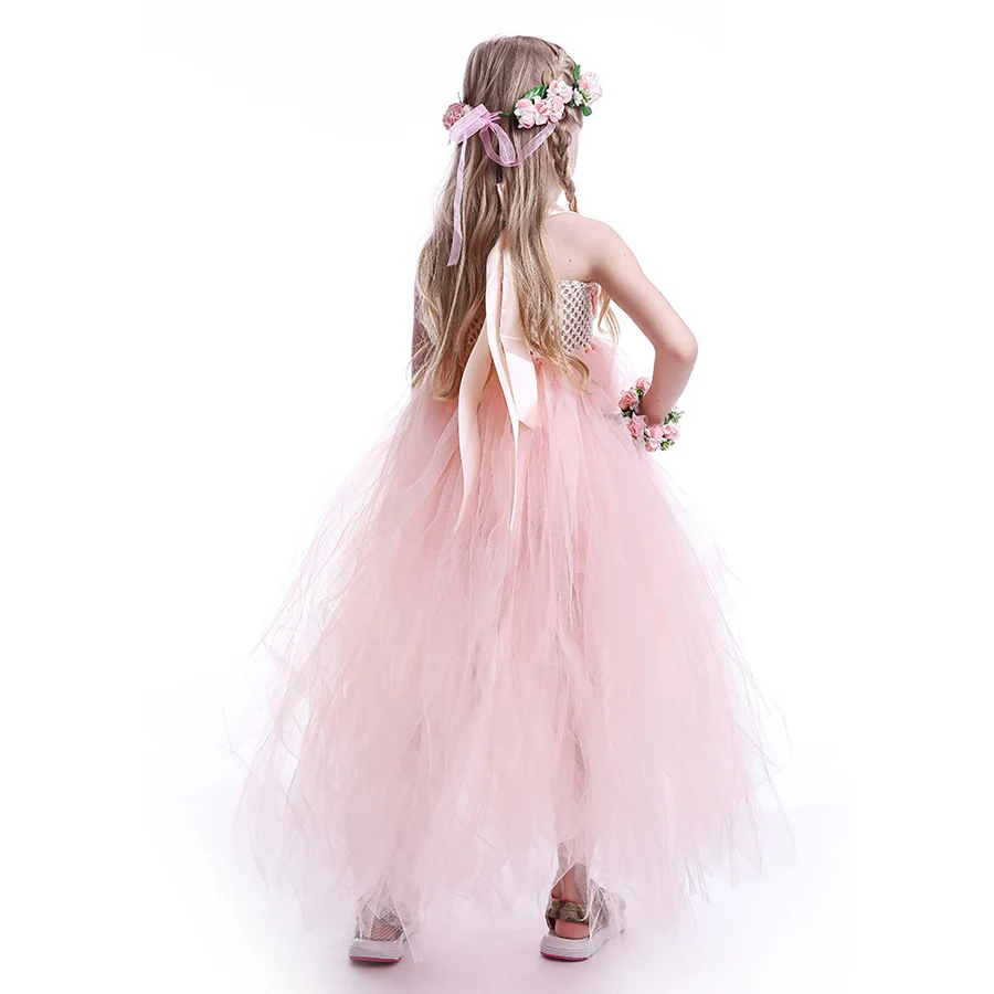 Girls Princess Peach Flowers Tutu Dress 2018 Summer Children Floral Bridesmaid Wedding Ball Gown Baby Birthday TUTU Clothing | Детская