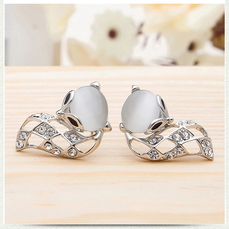 Новинка золотые серебряные полые серьги в виде лисьей морды искусственный опал