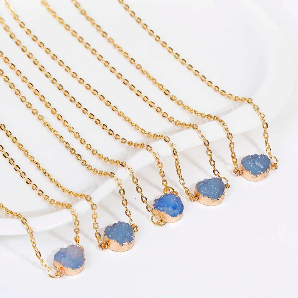 Ожерелье из смолы DoreenBeads Drusy звеньевая кабельная цепь золотого цвета зеленый