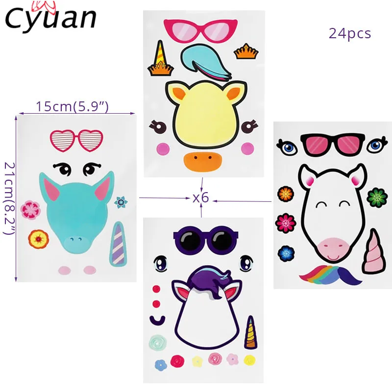 Cyuan 24 шт Единорог Вечеринка стикер DIY крафт бумага s единорог игры творческие
