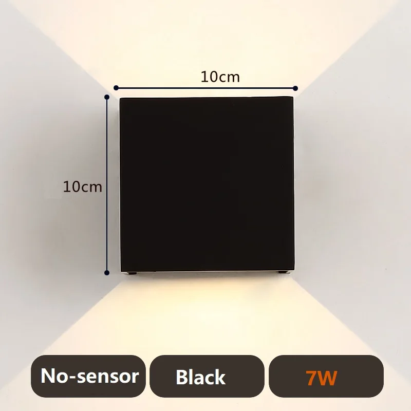 7W no-sensor black PIR датчик движения Открытый светодиодный настенный светильник квадратный водонепроницаемый IP65 крыльцо сад настенный светильник наружный светильник - Испускаемый цвет: 7W no-sensor black