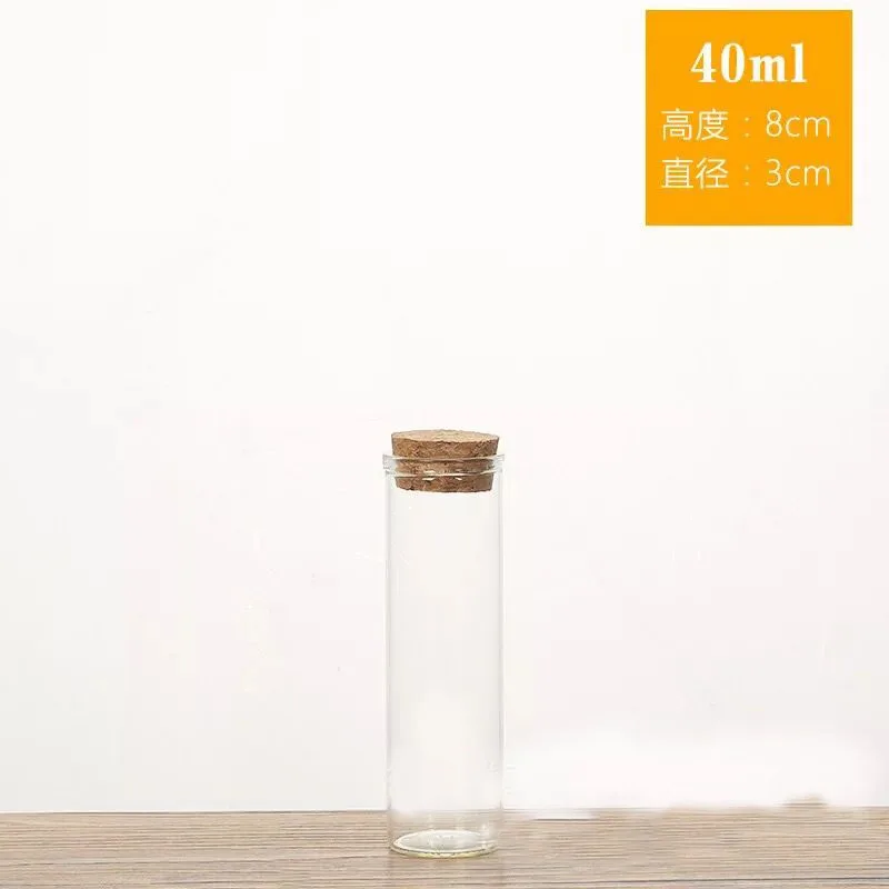 10pcs/lot 30*80mm 40ml Glass Tube Jars With Cork Stopper Empty Transparent Clear Food Liquid Bottles Vials Gift | Дом и сад