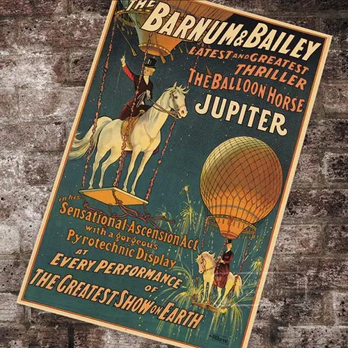 Американский винтажный цирковой плакат воздушный шар лошадь Юпитер классический холст картины винтажные настенные плакаты Наклейки домашний Декор подарок - Цвет: Цвет: желтый