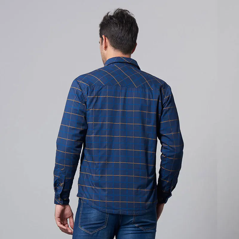 2017 M ~ 5XL новые зимние мужские приталенные теплые рубашки синего цвета из хлопка