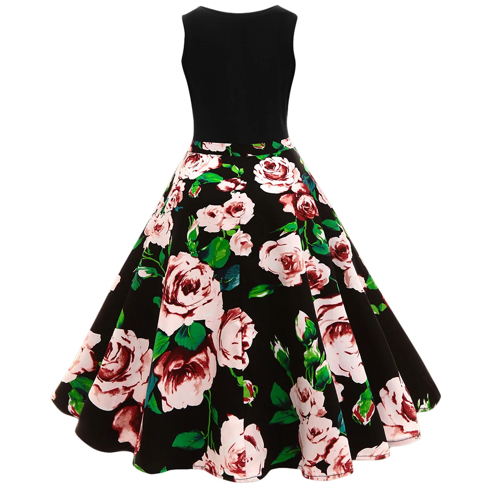 LANGSTAR Ретро летнее платье женское плюс размер высокая талия цветочный принт