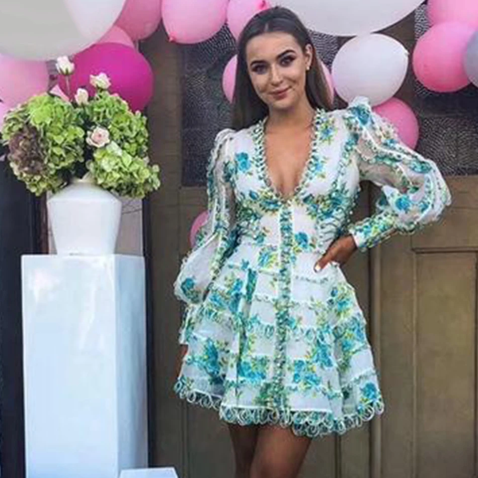 Adyce вечернее платье в стиле знаменитостей Vestidos Verano Новое сексуальное Пышное мини-платье с v-образным вырезом и длинным рукавом, кружевное женское платье для подиума, клубная одежда