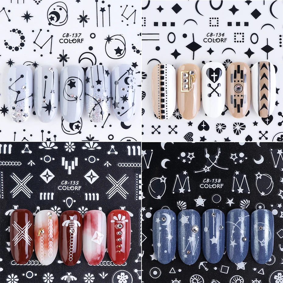 8 шт., стикеры 3D на ногти Nail Art, золотые, серебристые, Микс дизайнов, Слайдеры для ногтей, клейкие, для маникюра, украшения для ногтей, SACB133-141-1