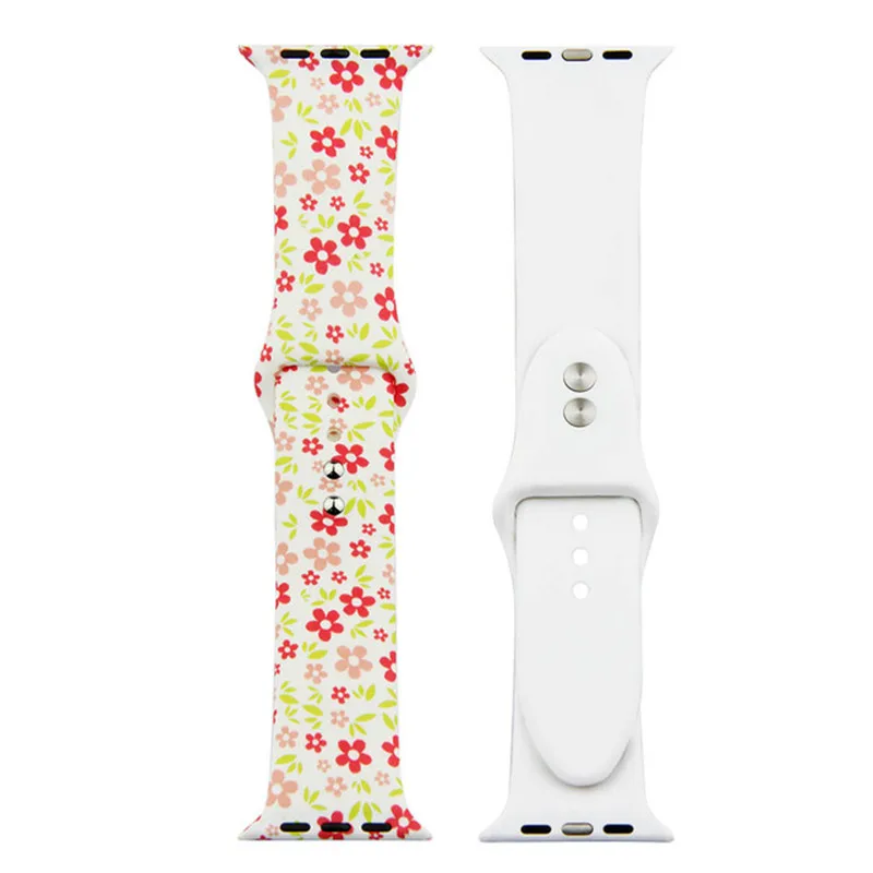 NO. 3 Сменный спортивный ремешок для Apple Watch Band 5, 4, 44 мм, 40 мм, силиконовый браслет с цветочным принтом для iWatch Series 3, 2, 1, 42 мм, 38 мм - Цвет ремешка: NO. 3