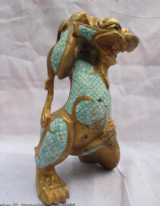Китай Royal 100% Бронзовый 24 К Золото Мозаика бирюзовый Дракон зверь Foo Dog Лев ST | Дом и