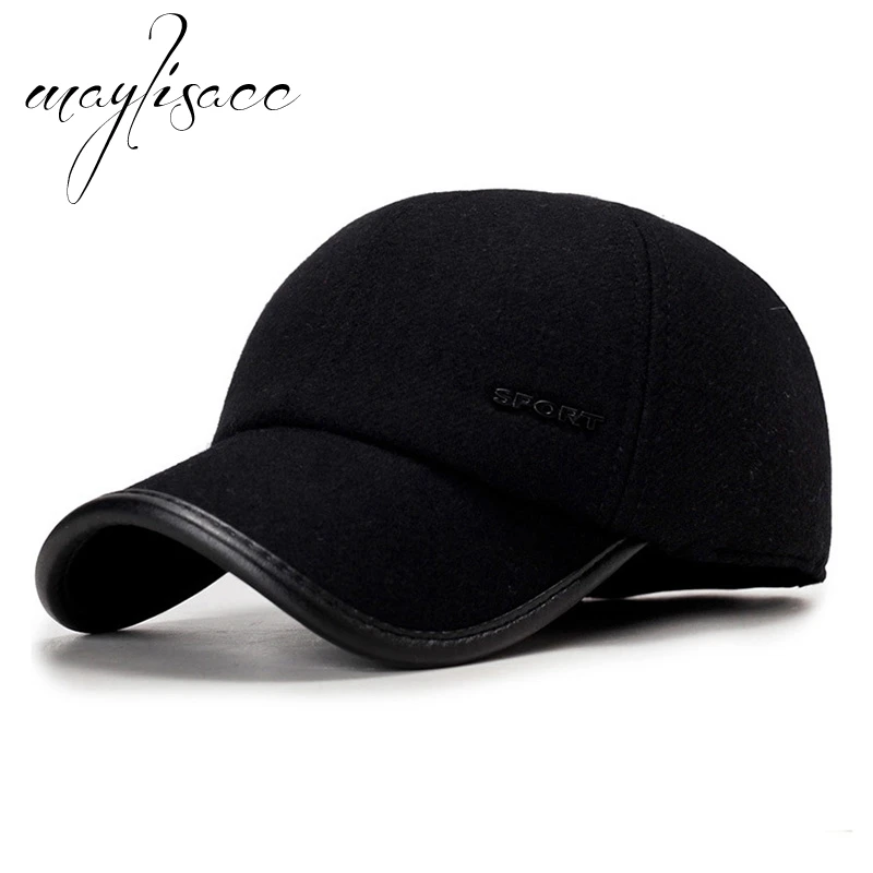 Black Maylisacc, Высококачественная Мужская зимняя бейсболка, кепка для спорта на открытом воздухе, Кепка от солнца, Регулируемая Кепка для мужчин и женщин, шапка с защитным ухом - Цвет: Black