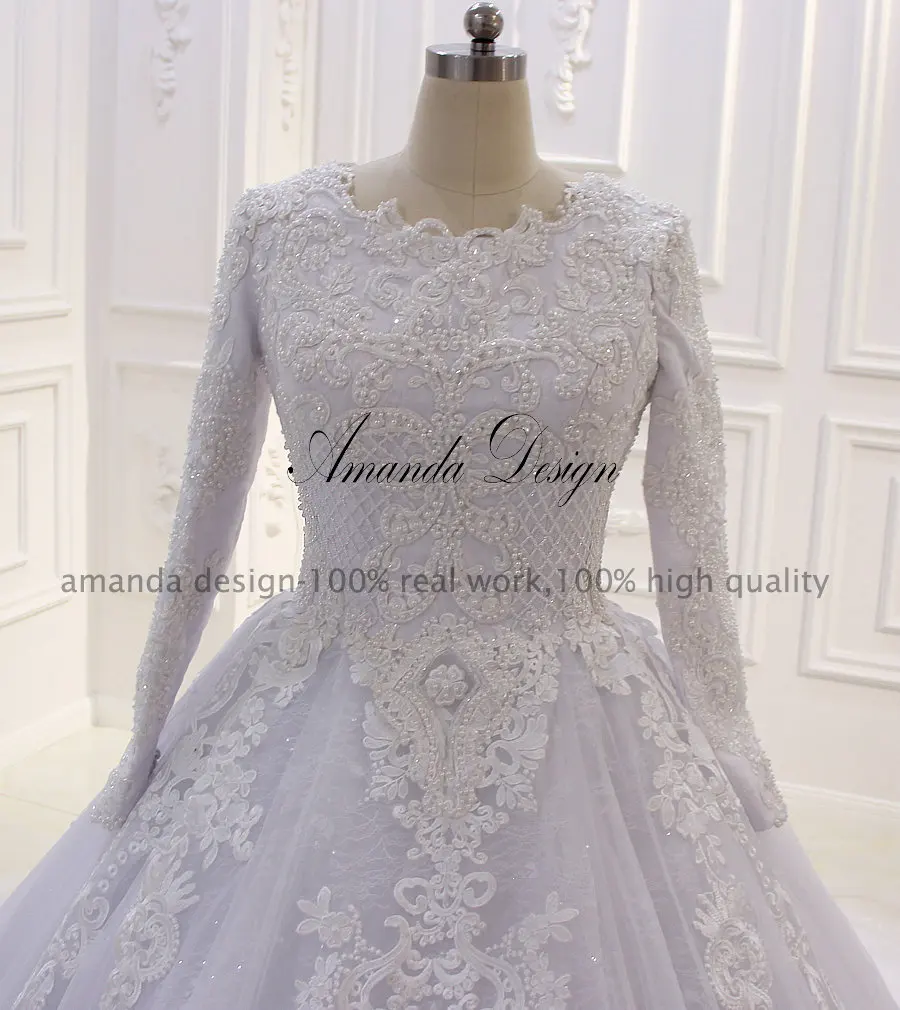 Аманда дизайн robe de mariee courte с длинным рукавом жемчуг мусульманское свадебное платье