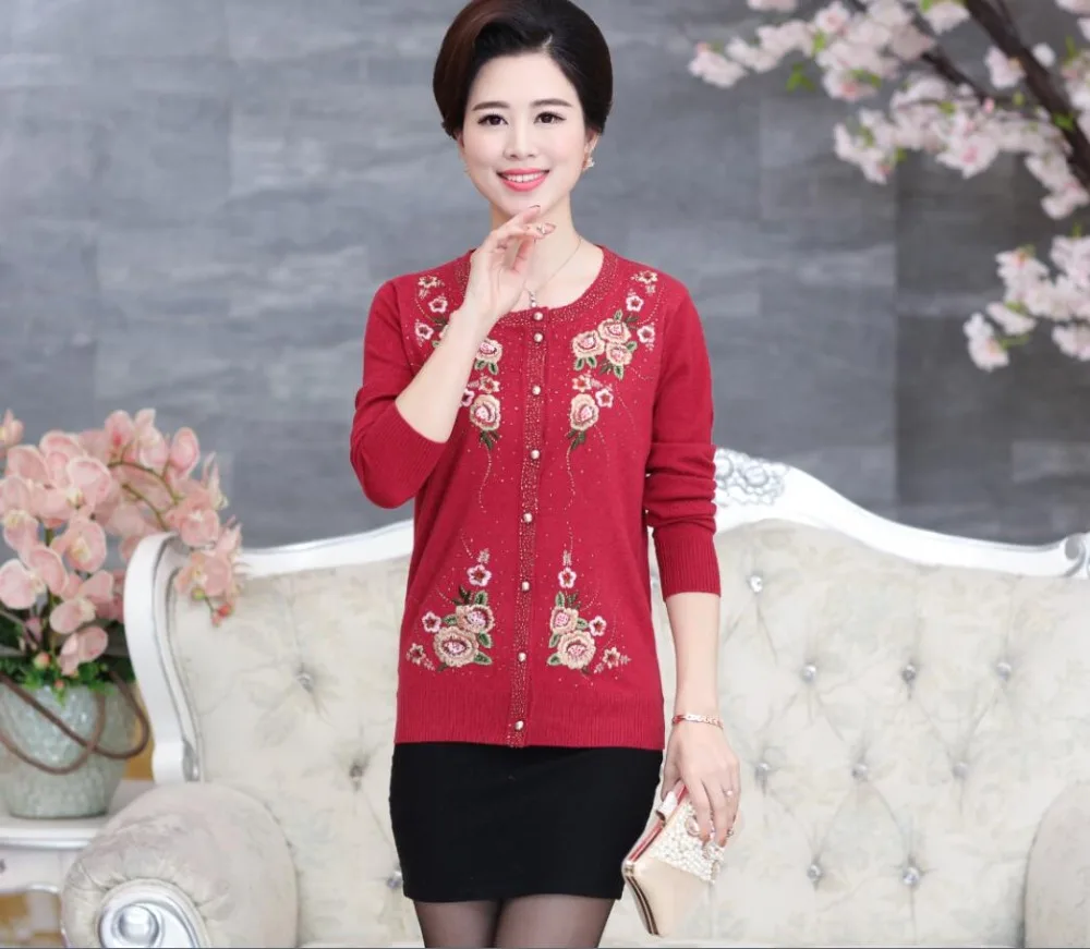 

Women's cashmere sweater spring & autumn female long sleeve embroidery knitted cardigan o-neck floral wool knitwear sweater