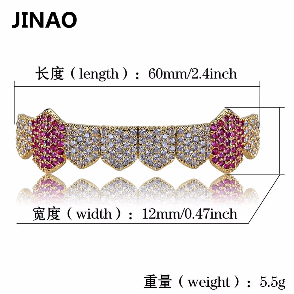 JINAO в стиле хип-хоп льдом Зубы вампира Grillz Gold посеребренный Micro Pave CZ камни только