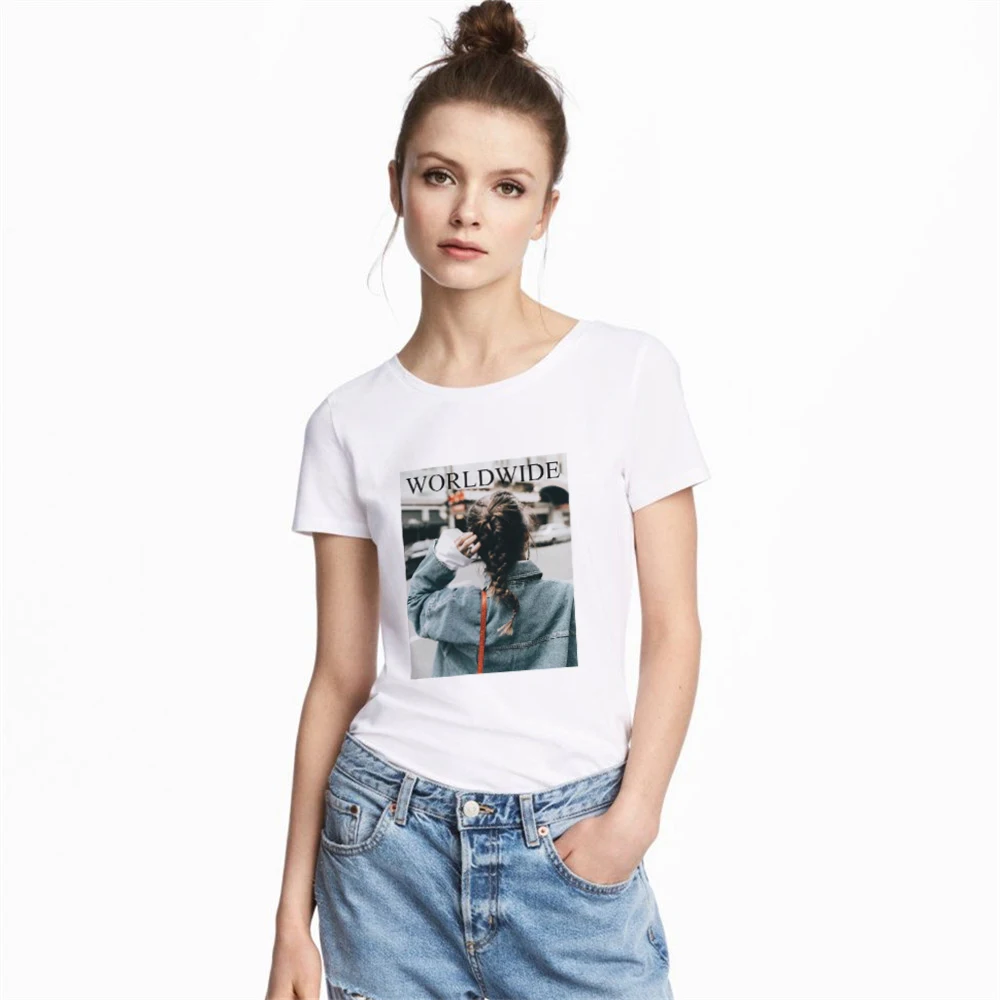 Новинка 2019 года летняя футболка для женщин Хлопковая женская с круглым вырезом и