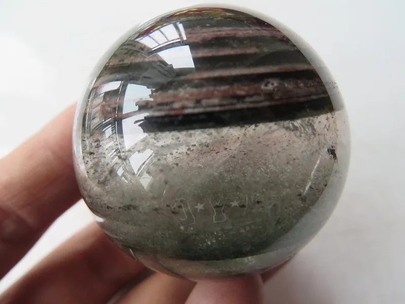 Природный прозрачный кварц радуги круглые кристаллы Orb Исцеление+ зеленый-Phantom 92g
