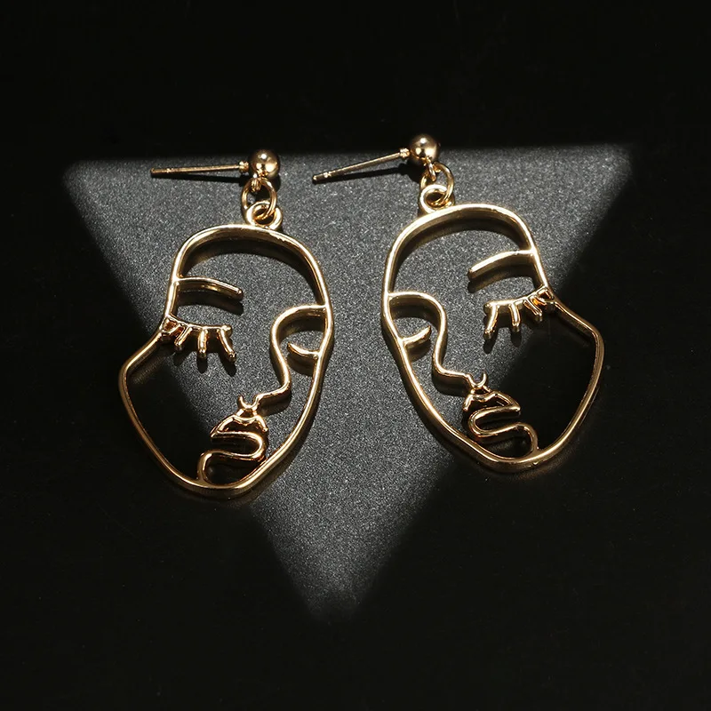 Topkeeping Brand 2018 New Abstract Hollow Out Face Dangle Earrings Girls Statement Long Drop Oval Ear Jewelry | Украшения и