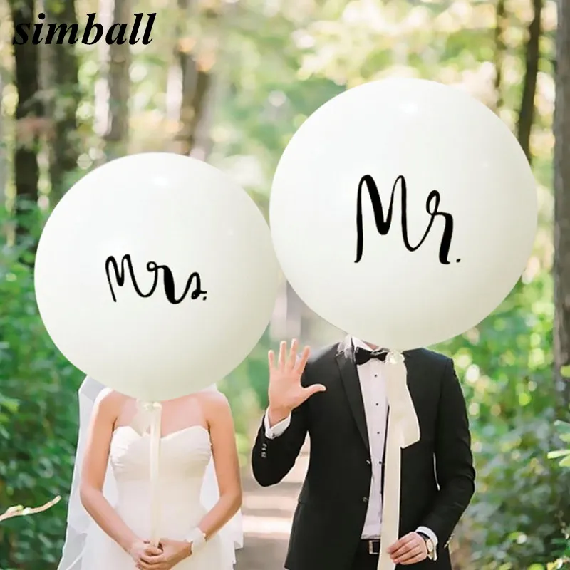 Латексные воздушные шары 1 шт./лот 36 дюймов с круглым белым принтом Mr & Mrs для