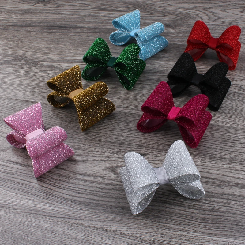 

30pcs/lot 16colors Newborn Luxe Gold Dust Kids Bows for Headbands/Hair Clips Shiny Hard PVC Bow For Kids Girls Hair Accessories