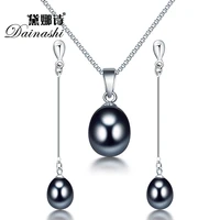 dainashi hot women water drop white pink purple black pearl long earrings pendant elegant sets with fine 925 silver in party