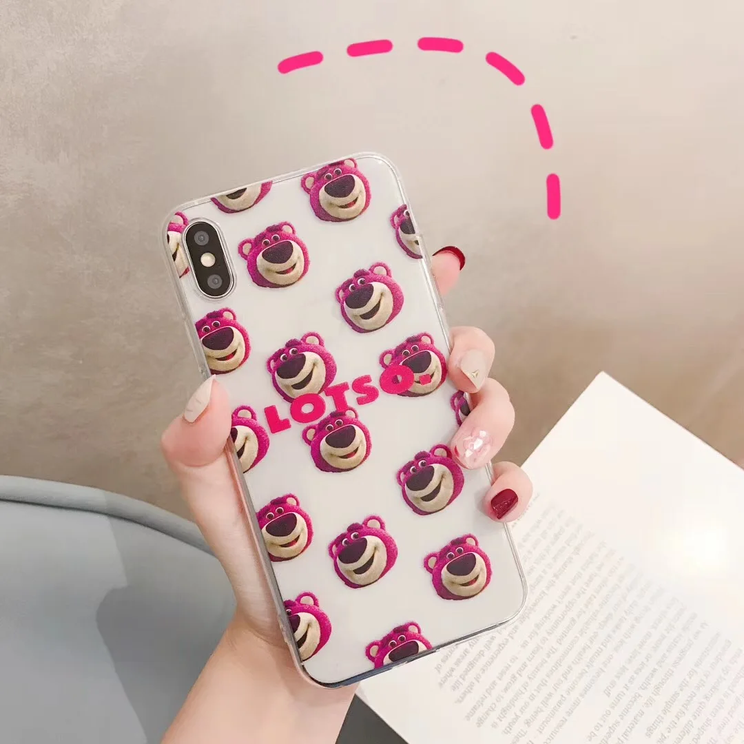 Милый чехол для телефона с рисунком лотсо клубники медведь Apple iPhone X XS Max Xr 8 7 6 6s Plus