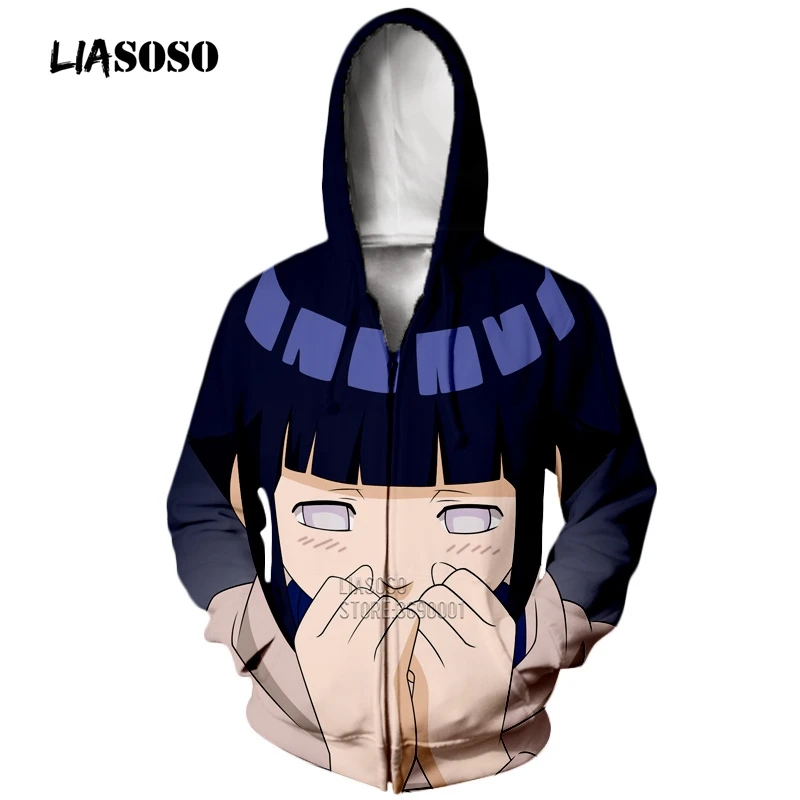 LIASOSO 3D принт унисекс аниме Наруто Узумаки Наруто Hyuga Хината толстовки с капюшоном кофты куртка на молнии Harajuku топы X2290