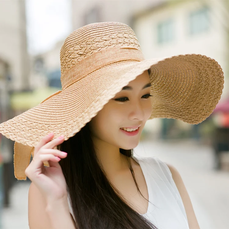 

Wide Brim Hat Ladies Summer Straw Sun Shade Hats Sunscreen Seaside Beach Cap Foldable Floppy Casual Visor Sunscreen Caps H117