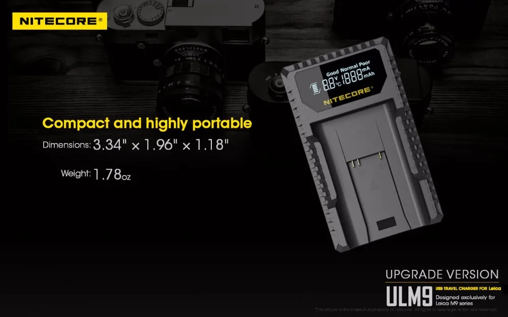 Nitecore ULM9 переносной usb-адаптер для Зарядное устройство для Leica BLI-312 батареи Leica Камера BM8 M8 M8.2 M9 M9-P M-E