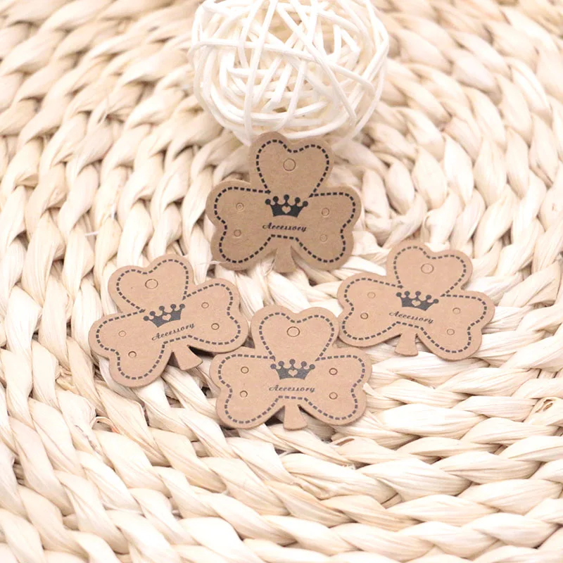 3.8x3.5cm Kraft Paper Stud Earrings Necklace Tag Jewelry Display Card Ear Hooks Cardboard Price Tags 500 pcs/lot Украшения и
