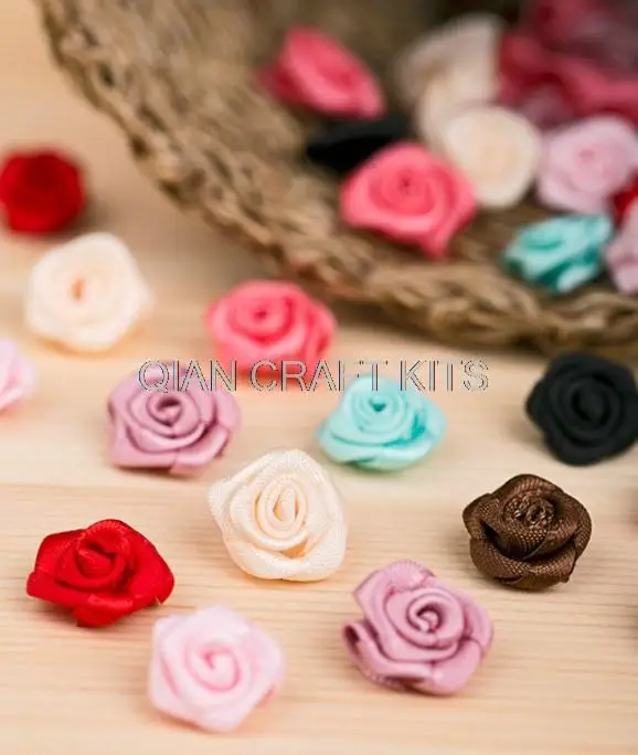 Фото 400 шт. атласная мини лента тканевые цветы розы свадебные украшения детские