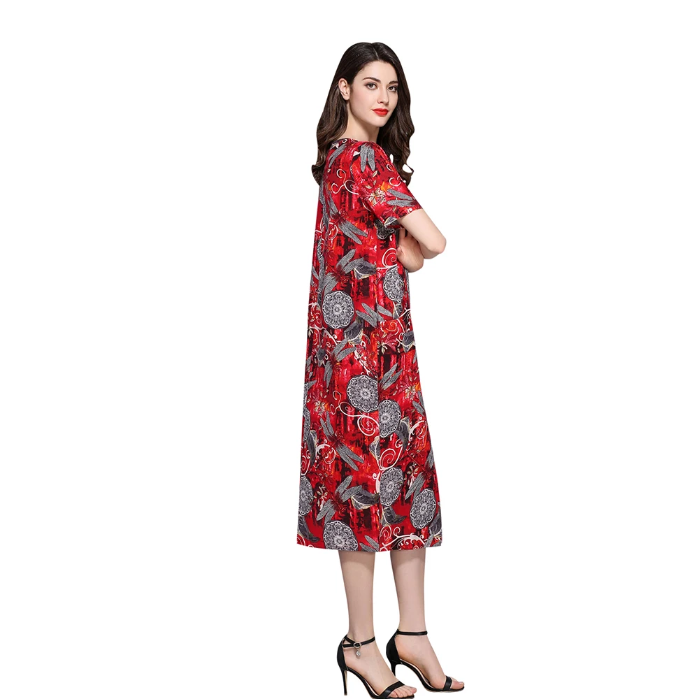 Ameision Women Vintage party Dress Loose Fit Dragonfly Print Scoop Collar Casual Elegant Dresses Spring Summer Vestidos | Женская одежда