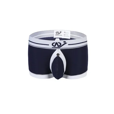 Navy Blue Wang Jiang Модальные трусы-боксеры, мужское сексуальное нижнее белье с открытой спиной, мужские раздельные мешочки, сумка для пениса, мужские трусы, трусы для геев - Color: Navy Blue