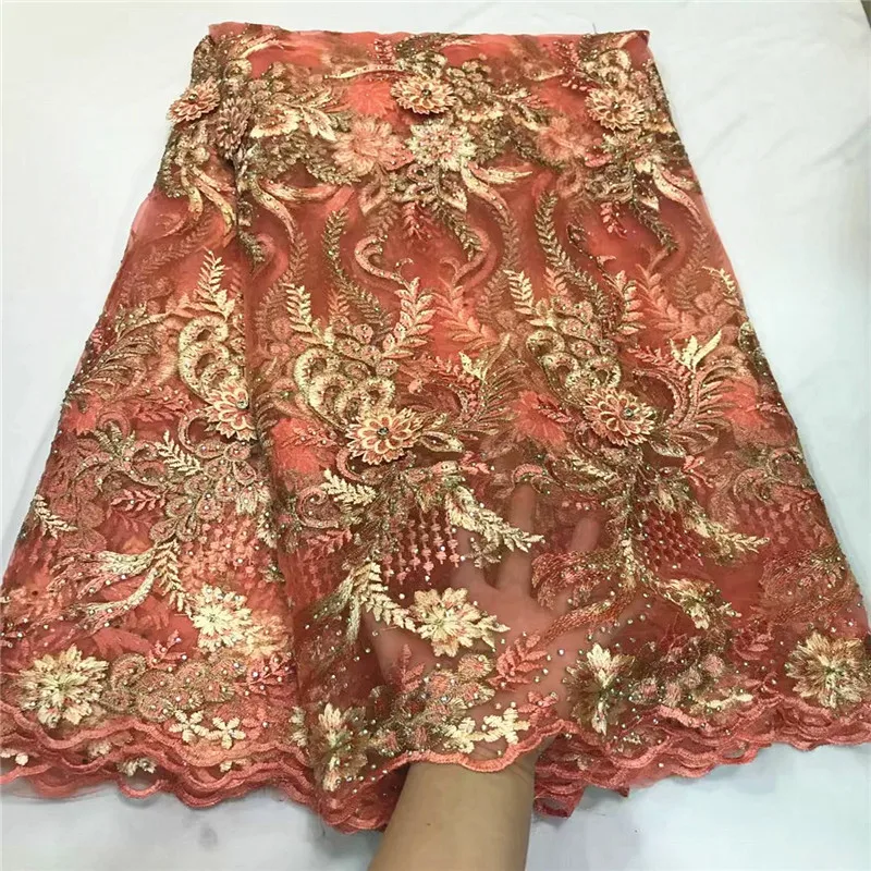 2018 Excellent African French Lace Net Fabric High Quality Nigeria Tulle Fabrics With Embroidery Big Stones For DressZQ18-4 | Дом и сад