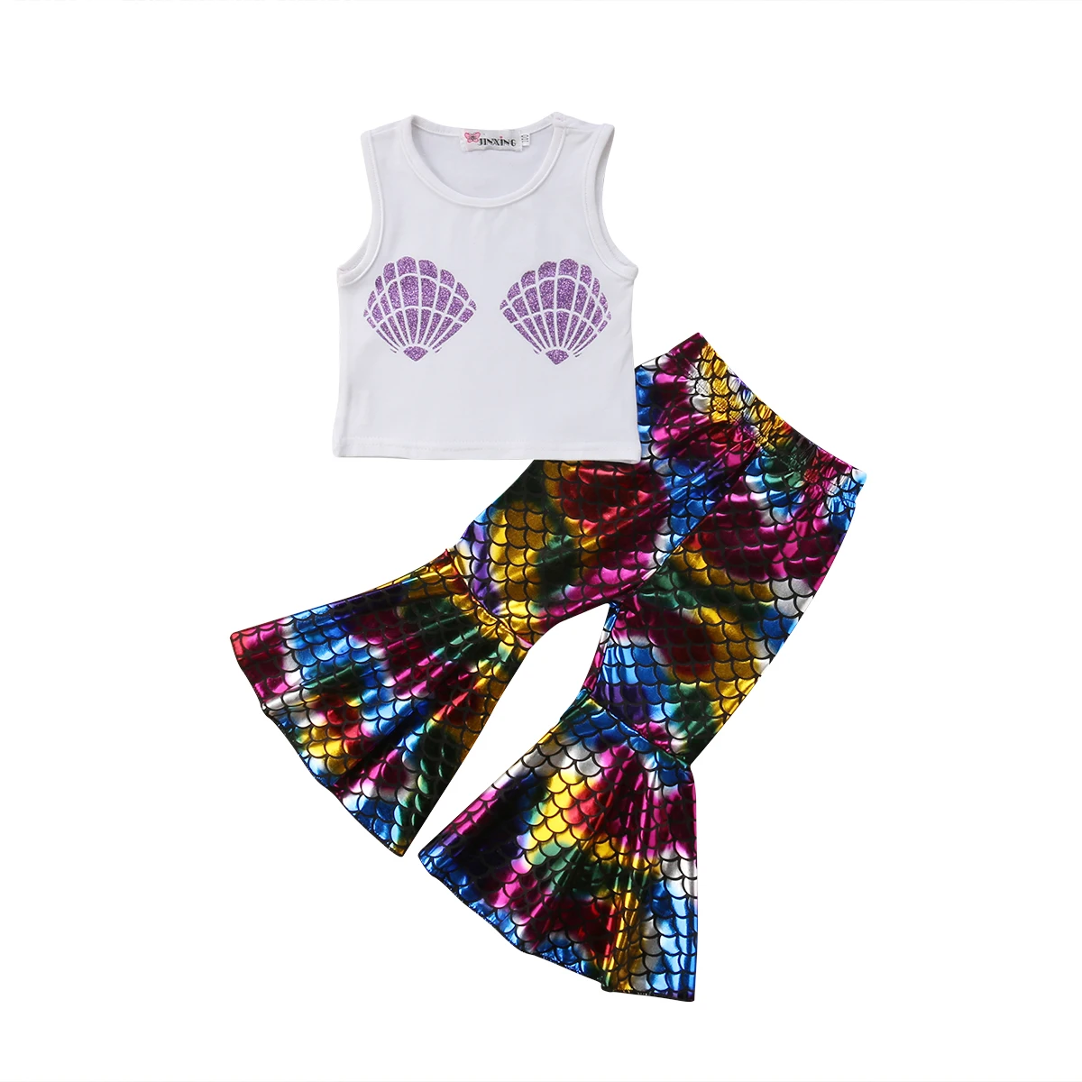 2018 новые модные детские топы Русалочки для маленьких девочек штаны с блестками