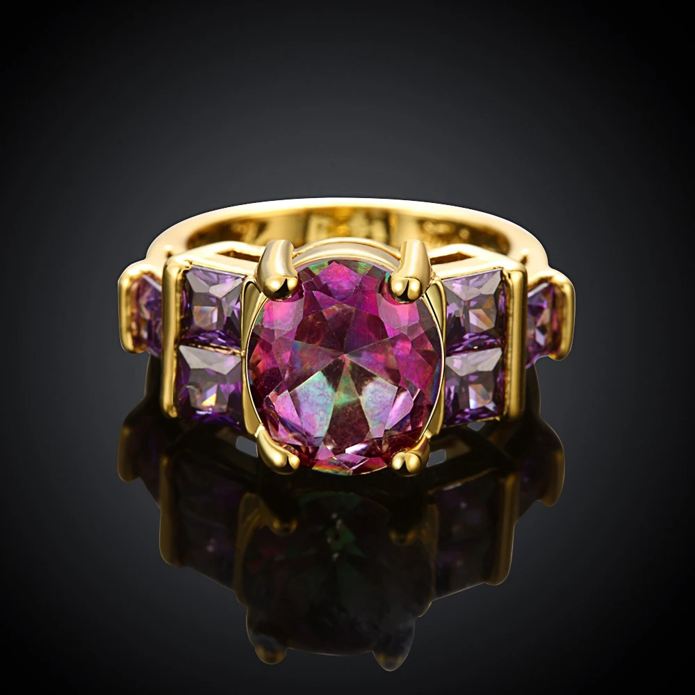 Anniversary Wedding Jewelry Fashion Colorful Rainbow Big Oval Zircon Stone Crystal Rings For Women Rose Gold color Bijoux Gifts | Украшения