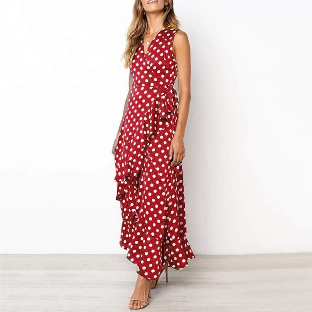 2019 летнее женское модное платье в горошек без рукавов повседневное свободное