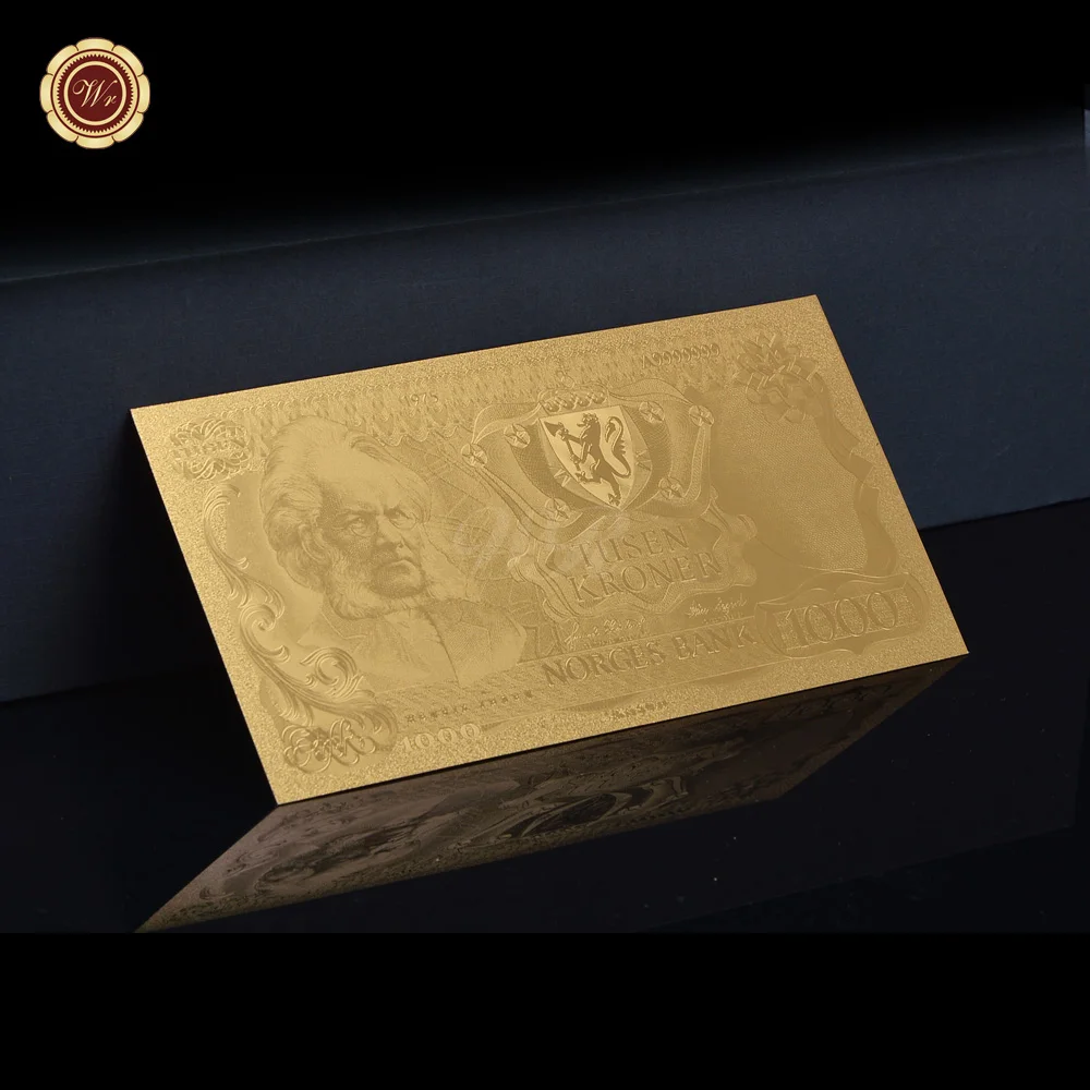 Коллекция ремесел Золотая фольга из Норвегии Банкнота 999/1000 ущелье 1000 крон|gold peep