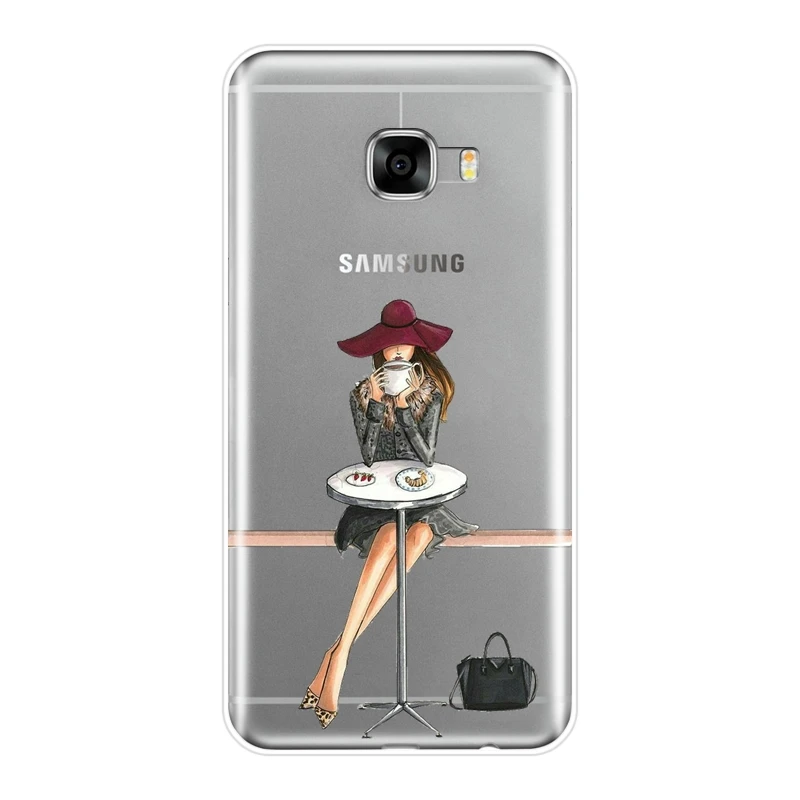 Мягкий чехол для телефона Samsung Galaxy C9 C7 C5 Pro Coffee Girl силиконовая задняя крышка в