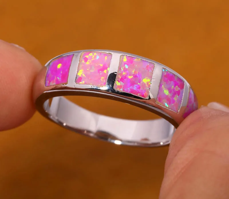 Женское кольцо CiNily с розовым огненным опалом посеребренное Ювелирное Украшение