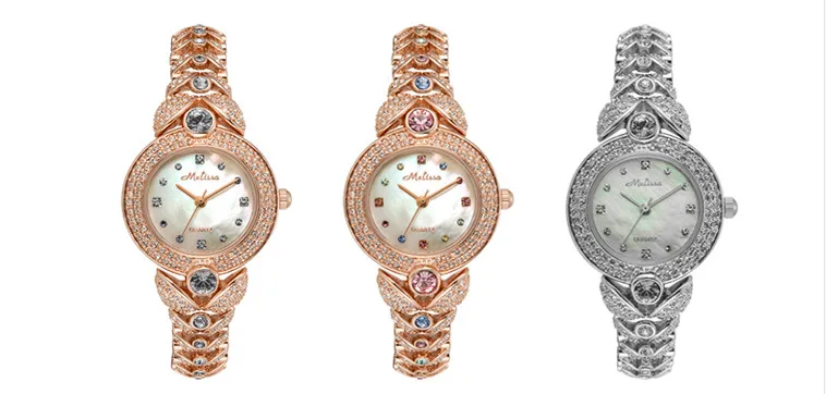 Elegant MELISSA Bracelet Watch Noble Fashion Palace Designer Crystals Dress Wrist watch Quartz Relogio Shell Montre Femme MG523 | Наручные