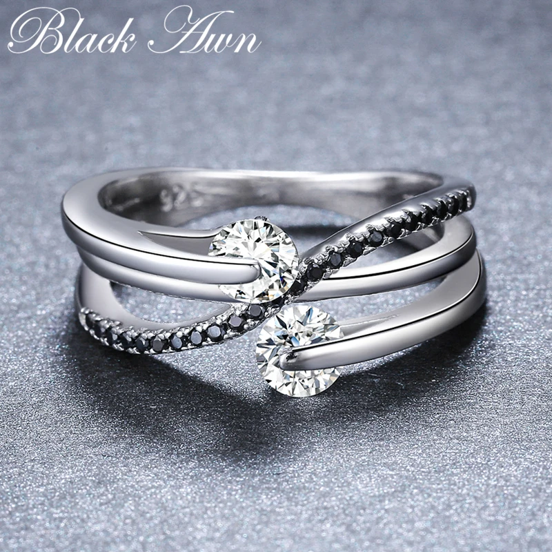 2019 New bijoux Trendy 925 Sterling Silver Fine Jewelry Black Spinel Engagement  Ring for Women Anillos Mujer G066