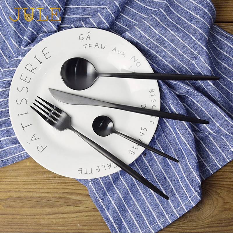 Столовые приборы черные из нержавеющей стали 18/8 4 шт.|black cutlery set|dinnerware setcutlery set |