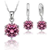 classic bridal wedding jewelry set for women 925 sterling silver crystal necklace earrings sets for engagement 7 colors
