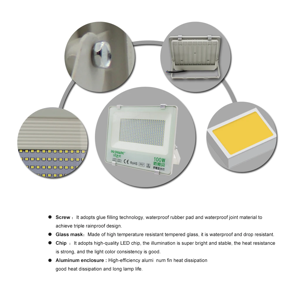 

30W 50W 100W 150W 200W Led Floodlight Waterproof Ip65 Led Spotlight Outdoor Garden Led LigthsWhite Transparent Floodlight New