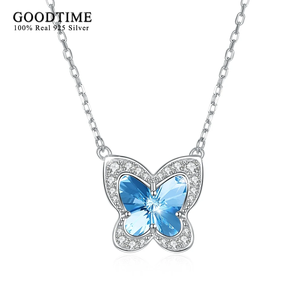 

Necklace 925 Sterling Silver Butterfly Crystal Pendant Necklaces Fashion Sterling-Silver-Jewelry Lovely Necklaces For Women Gift