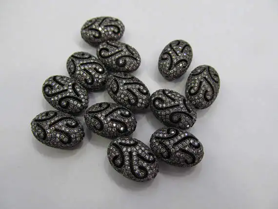 

free ship--12pcs 8-28mm Micro Pave Diamond beads Pave Black Diamond CZ Pendant, oval egg filigree Charm charm jewelry bead